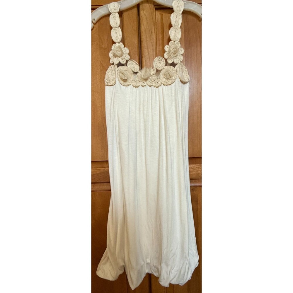 BLU HEAVEN Ivory Dress Y2K Embellished Toile Roses Balloon Hem NWOT